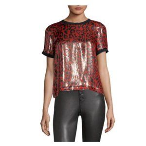 Alice + Olivia PIERA LEOPARD TEE IN RED BLACK, Size M